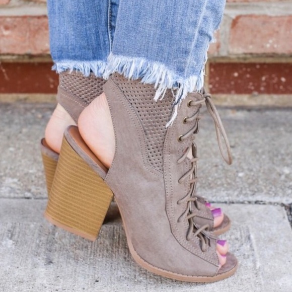 Qupid Taupe Suede Laced Perforated Booties! NEW! - Picture 2 of 11
